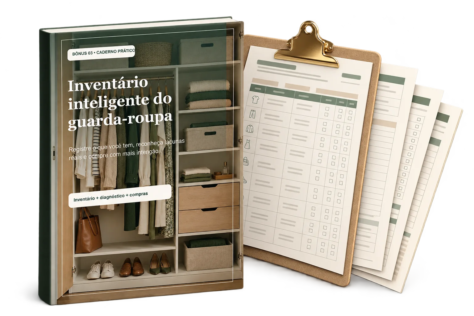 Inventário inteligente do guarda-roupa com tabelas de diagnóstico e compras